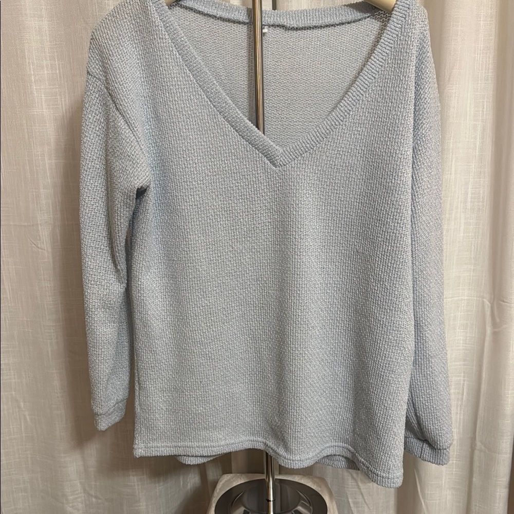 Blue V-Neck Sweater with Relaxed Fit